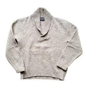 Vintage Grandpa Sweater Tan Marled Pullover Collared 100% Wool USA Size XL